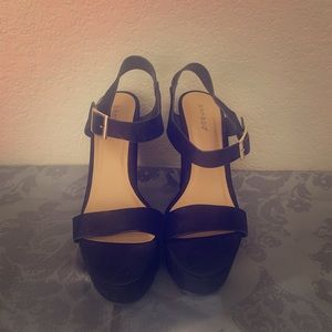 Bamboo Black Suede Wedges